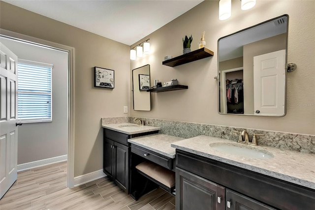 bathroom featuring hardwood / wood-style floors and vanity