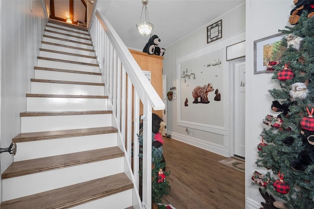 staircase featuring wood-type flooring