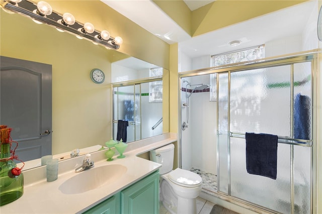 5211 Karlsburg Pl, Palm Harbor, FL 34685 - full bathroom with vanity, a stall shower, and tile patterned flooring