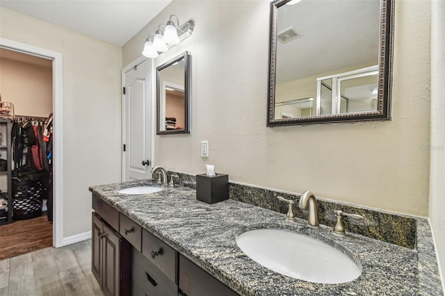 bathroom featuring vanity and wood-type flooring