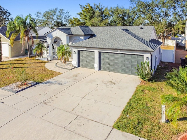 view of front of house featuring a front yard and a garage