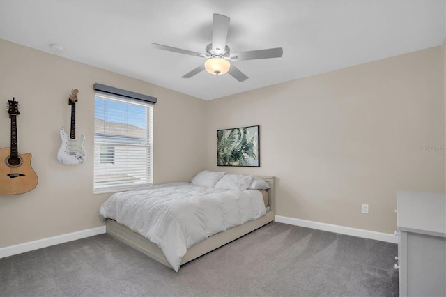 bedroom with carpet flooring and ceiling fan