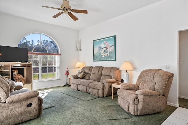 living room with ceiling fan