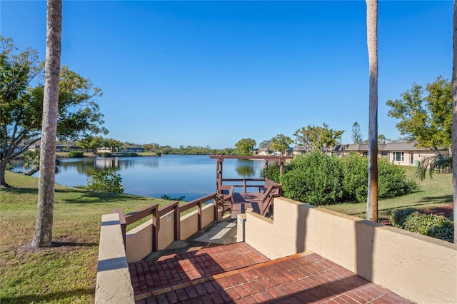 view of patio / terrace featuring a water view