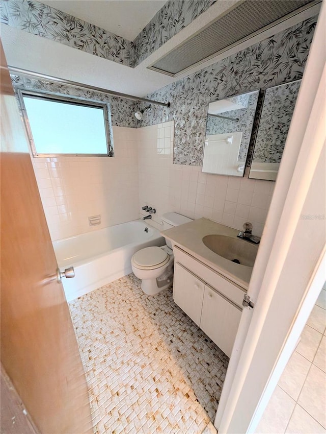 full bathroom with toilet, shower / bath combination, and vanity