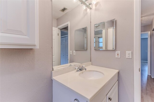 bathroom with wood-type flooring and vanity