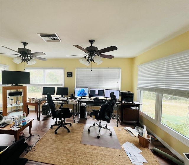 home office featuring a healthy amount of sunlight and light hardwood / wood-style floors