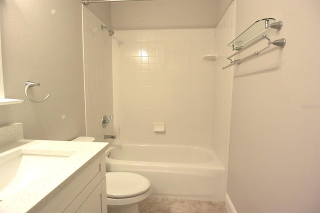 full bathroom with tile patterned floors, vanity, toilet, and tiled shower / bath