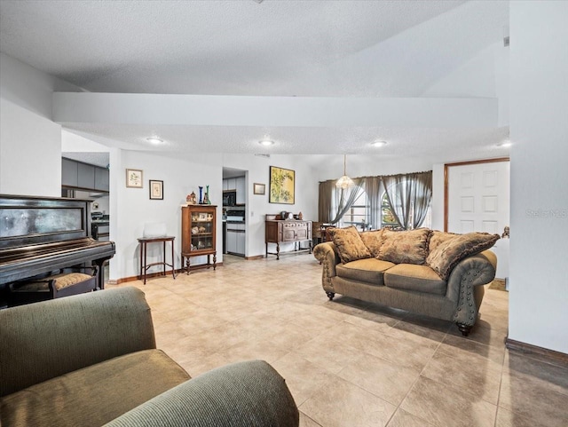 living room featuring a textured ceiling