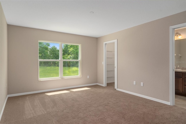 8249 N Creek Way, Citrus Springs, FL 34434 - unfurnished bedroom featuring a walk in closet, light colored carpet, ensuite bath, and a closet