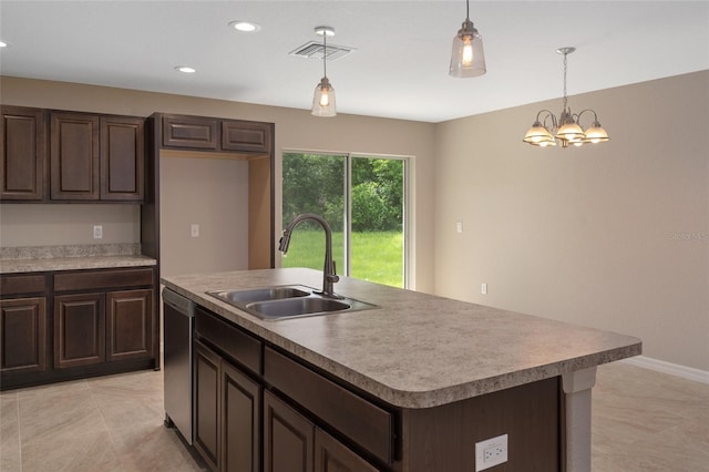 8249 N Creek Way, Citrus Springs, FL 34434 - kitchen with dishwasher, dark brown cabinets, decorative light fixtures, and recessed lighting