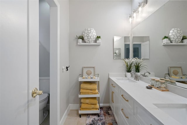 bathroom featuring tile patterned flooring, vanity, and toilet