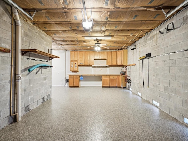 basement featuring ceiling fan