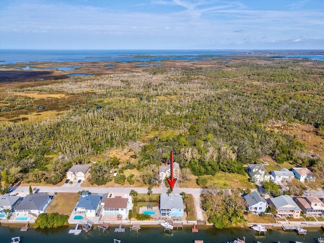 bird's eye view featuring a water view