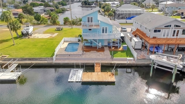 aerial view with a water view