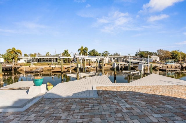 view of dock with a water view