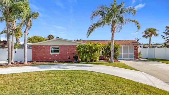 ranch-style house with a front lawn