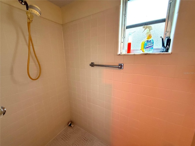 bathroom with a tile shower