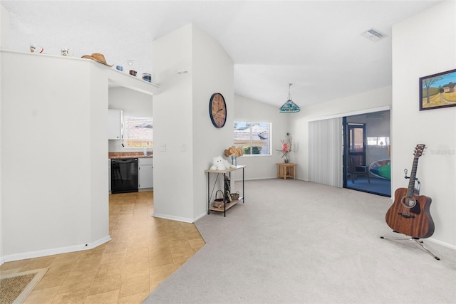 interior space with vaulted ceiling