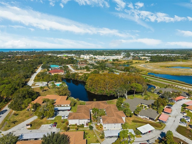 aerial view featuring a water view