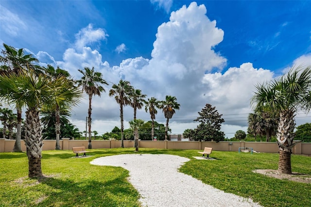 view of home's community with a yard