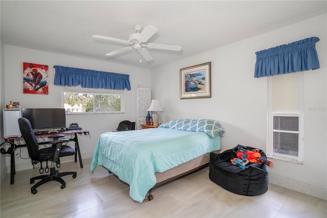 bedroom featuring ceiling fan