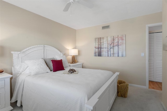 bedroom with carpet flooring and ceiling fan