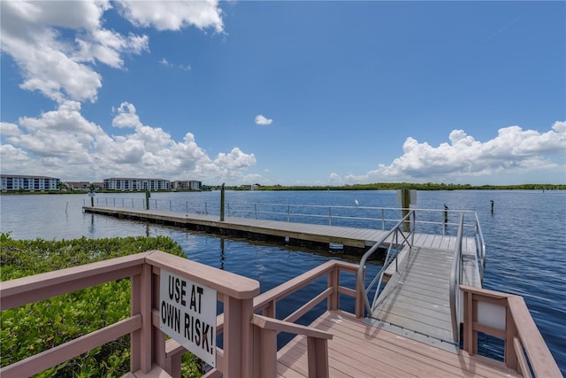 view of dock with a water view