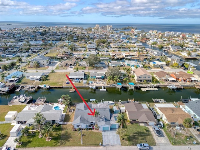 aerial view with a water view