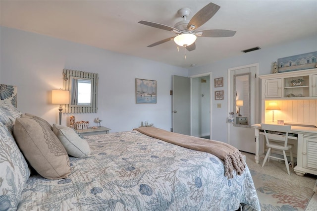 bedroom featuring carpet flooring and ceiling fan