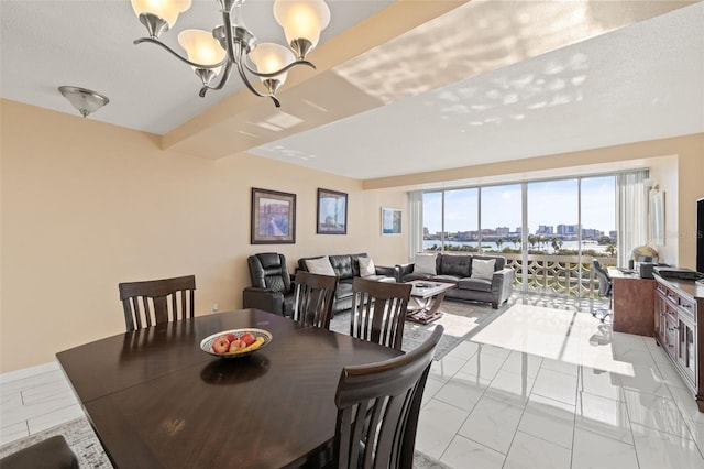 dining space featuring a textured ceiling and an inviting chandelier