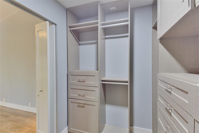 spacious closet with light hardwood / wood-style flooring