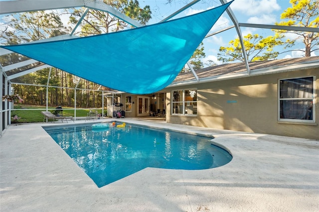 view of pool featuring a lanai and a patio area