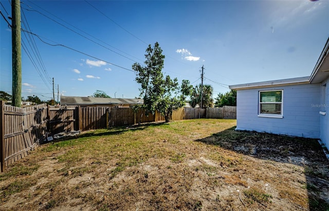 view of yard featuring a fenced backyard