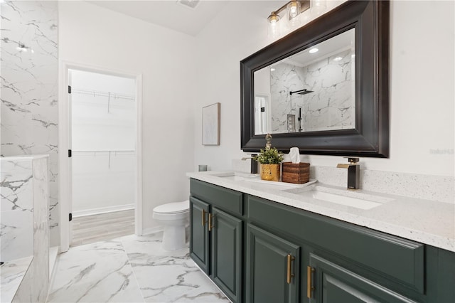 bathroom with vanity, toilet, and walk in shower