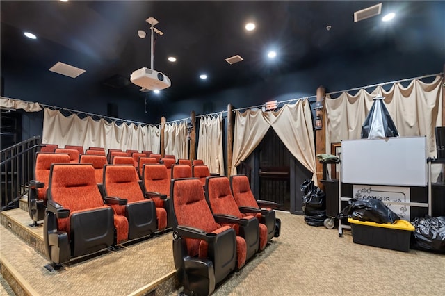 home theater with carpet flooring