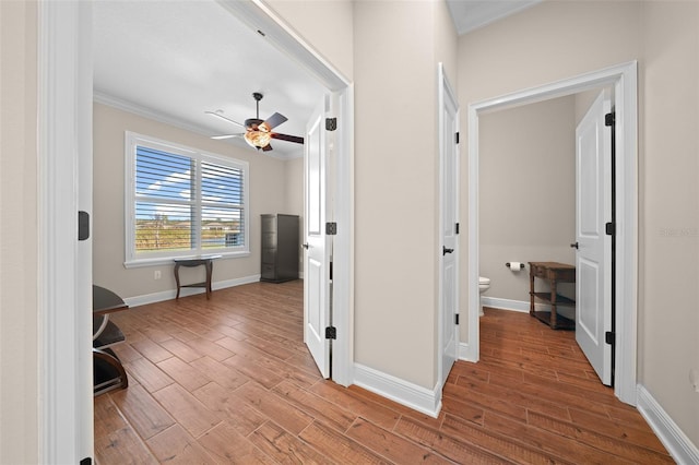 hallway featuring ornamental molding