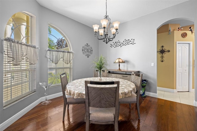 dining room with a chandelier and wood-type flooring