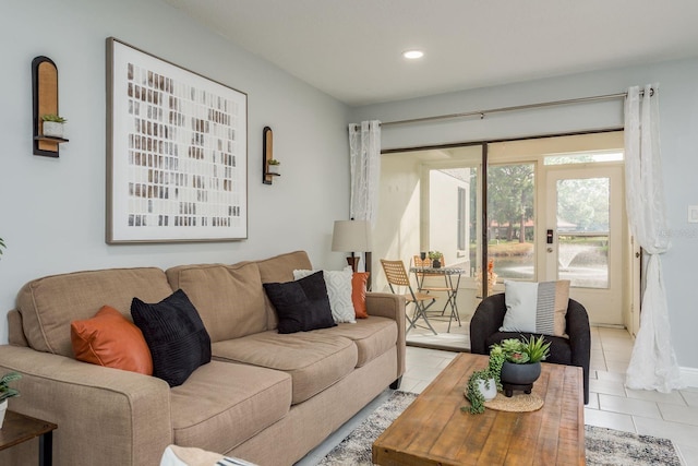 view of tiled living room