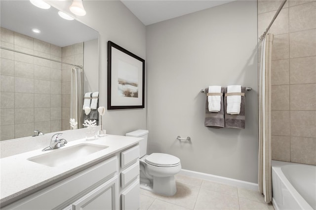 full bathroom with tile patterned flooring, vanity, toilet, and shower / bath combo