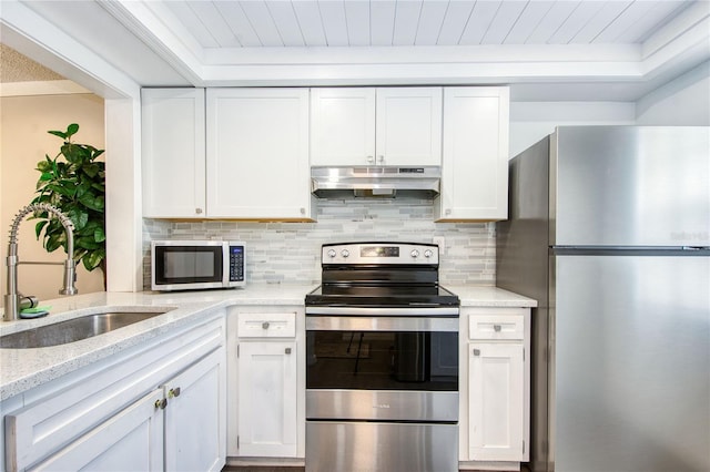 kitchen with sink, white cabinets, and stainless steel appliances