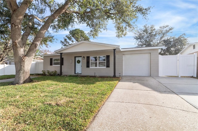 single story home with a front lawn and a garage