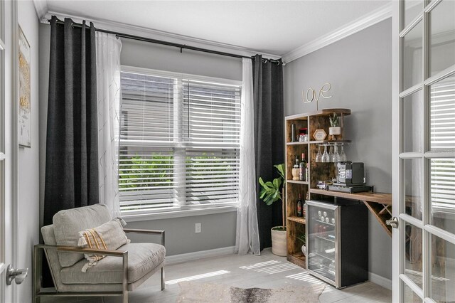 office featuring crown molding and indoor bar