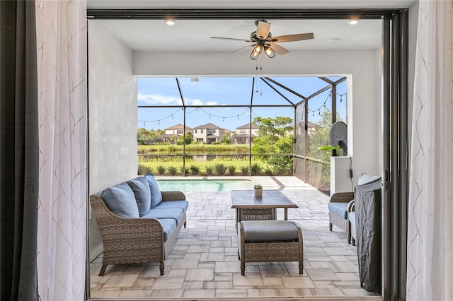 interior space with outdoor lounge area and a lanai