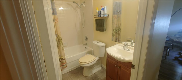 full bathroom with tile patterned flooring, vanity, shower / bath combination with curtain, and toilet