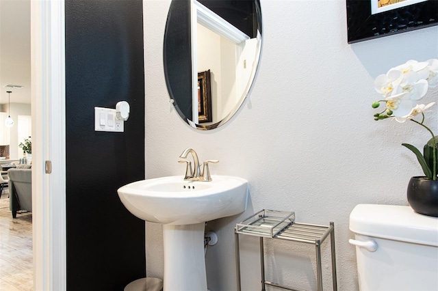 bathroom featuring wood-type flooring and toilet