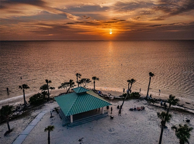 property view of water with a gazebo