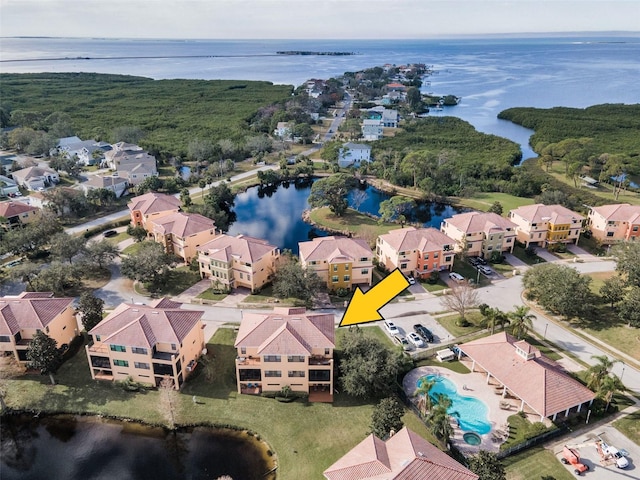 aerial view with a water view