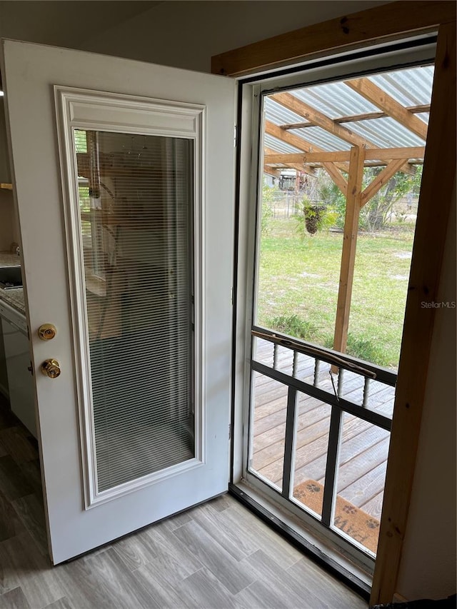 doorway to outside featuring light wood-type flooring and a healthy amount of sunlight