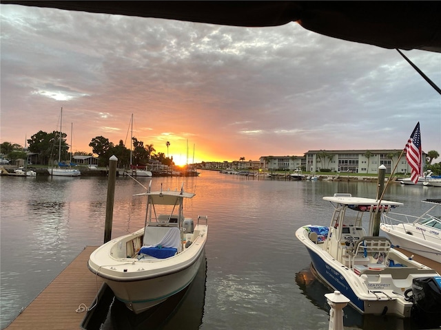 view of dock with a water view